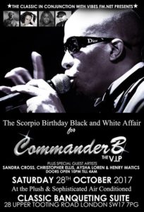 Commander B Scorpio Birthday Black And White Affair | Blacknet UK
