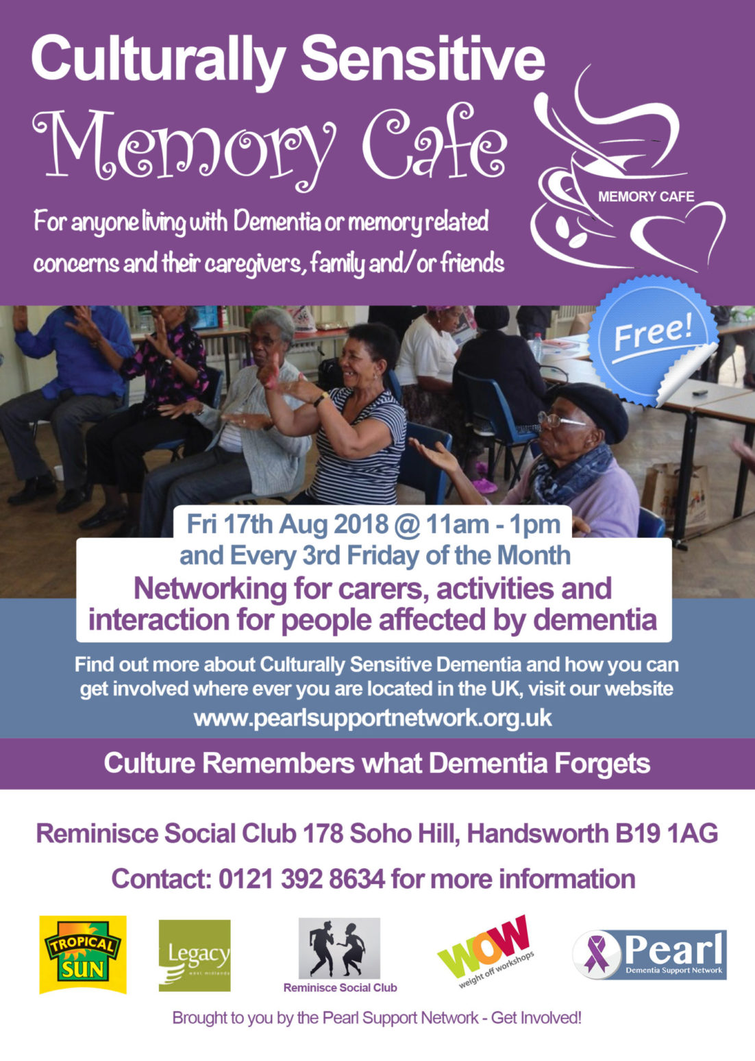 Culturally Sensitive Memory Cafe 17 Aug 2018 and Every 3rd Friday of the Month