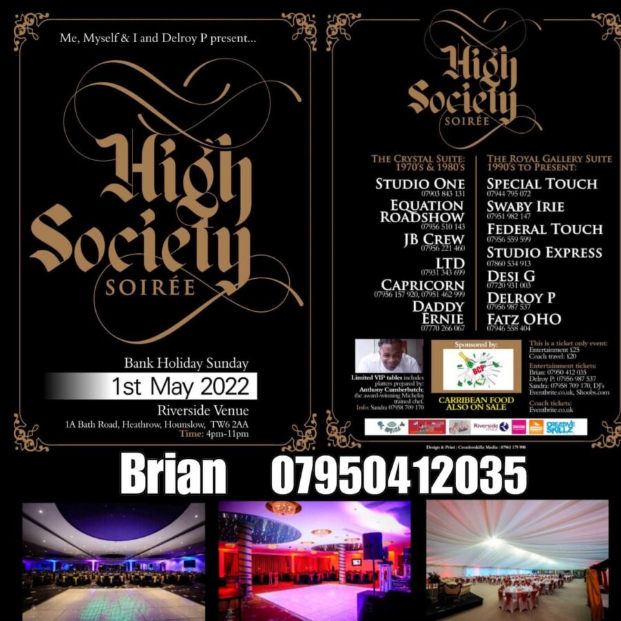 HIGH SOCIETY SOIREE  On Bank Holiday Sunday 1st May 2022